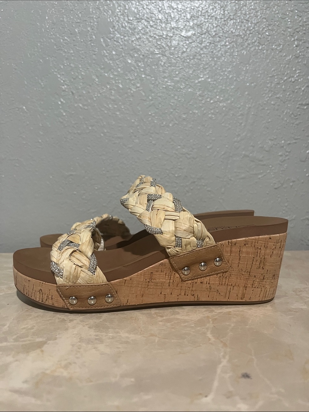 Corkys Woven Rhinestone Wedge Sandals Cork Platform Women’s Size 10